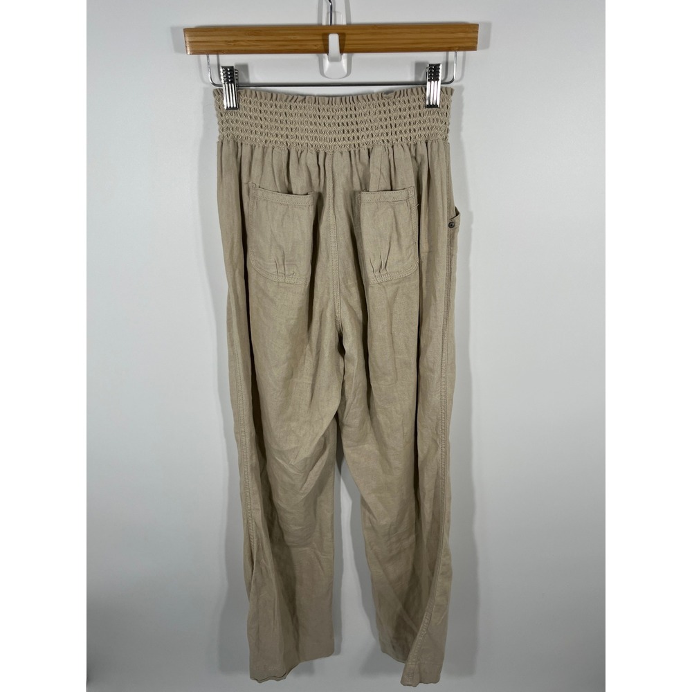 Womens Linen Blend Pants M Beige Wide Leg Resort Euro Summer Chic Lightweight - Picture 2 of 8